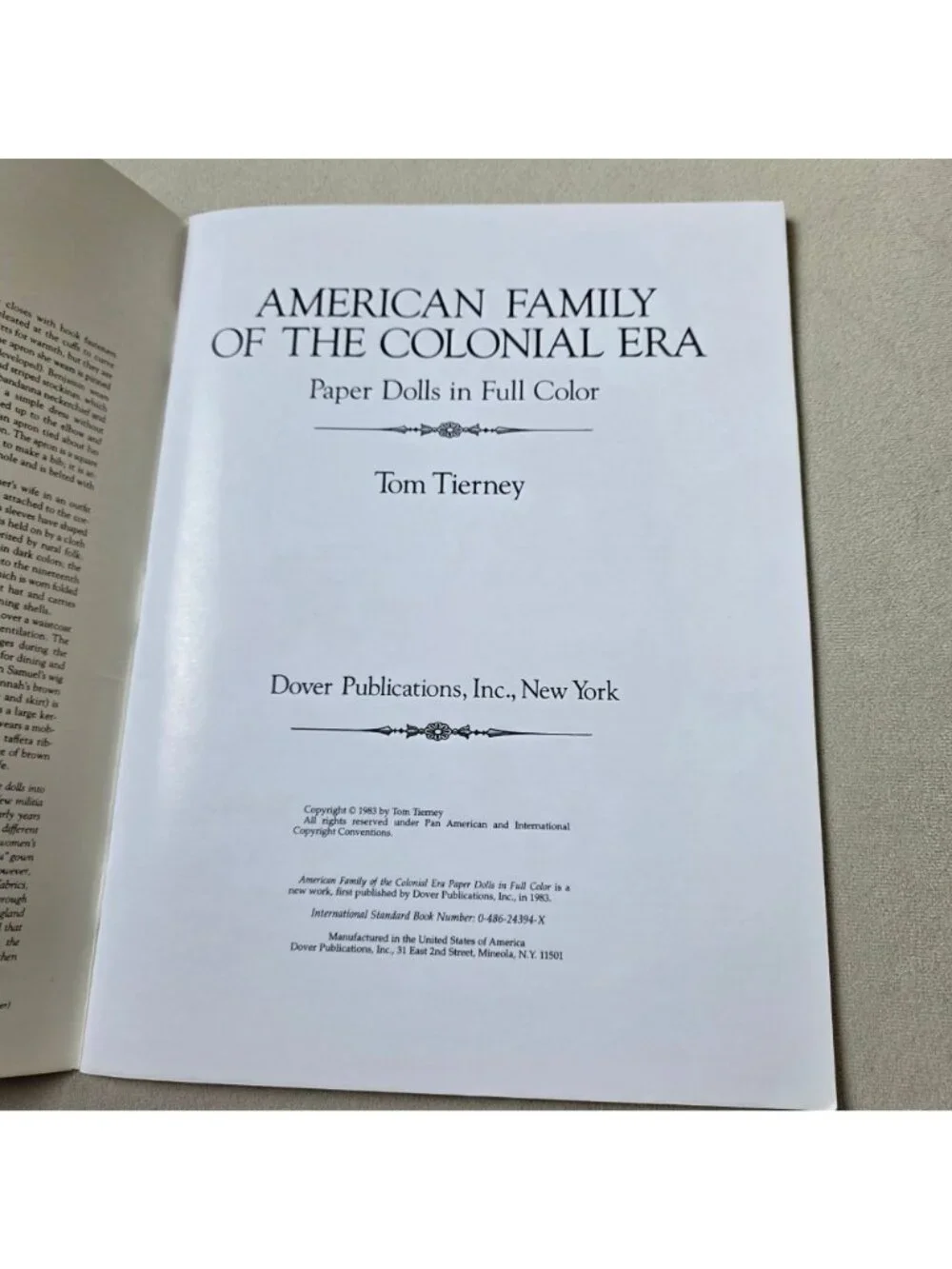 American Family Of The Colonial Era Paper Dolls By Tom Tierney 1983 Dover Public